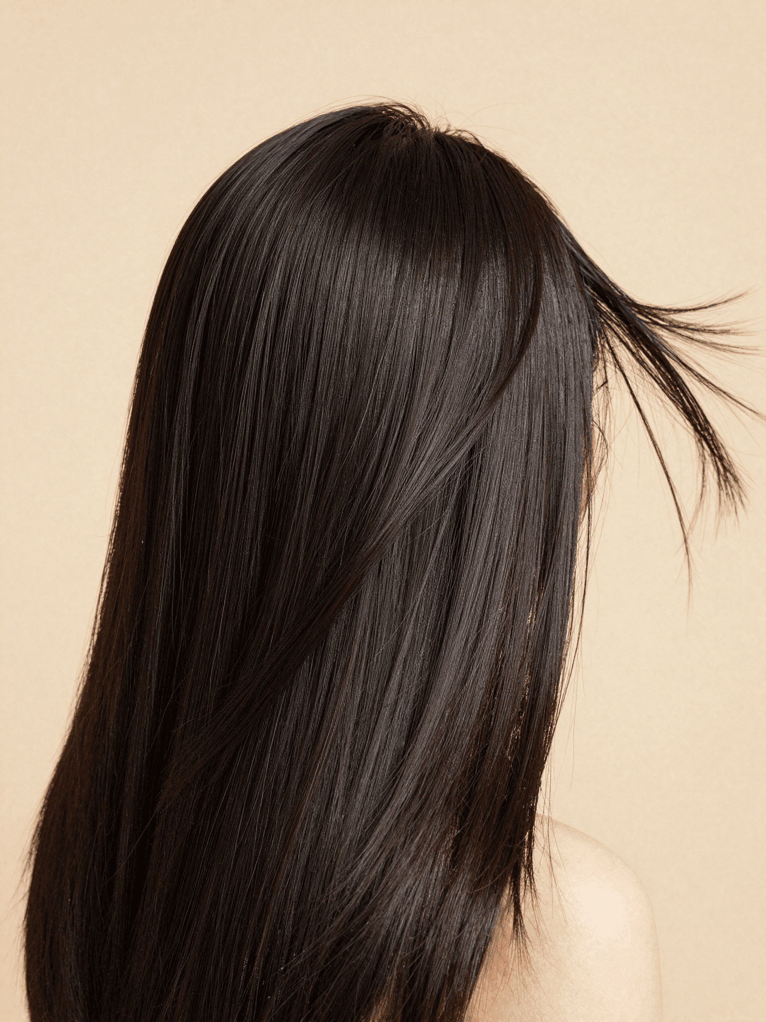 Close-up of healthy, glossy dark hair catching soft light after a Japanese head spa ritual